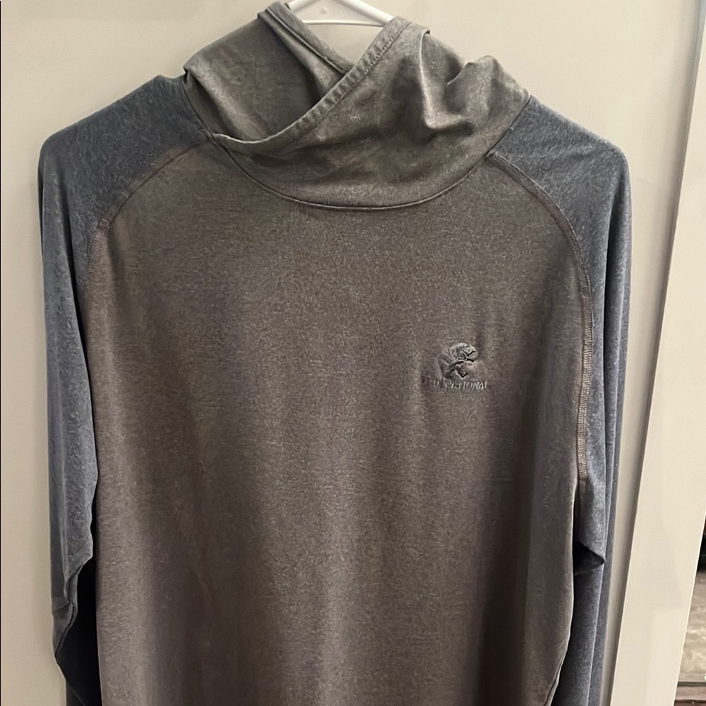 Men's Gray and Blue Peter Millar active wear hoodie.